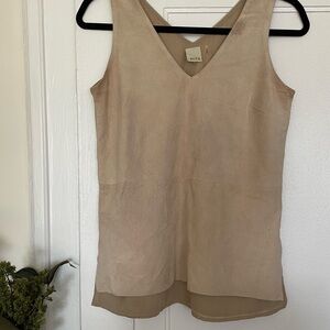 Ecru Tan Suede V-Neck Sleeveless Top, Sz XS